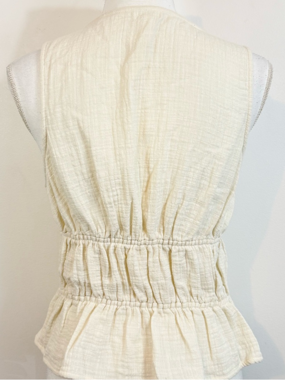 Aerie NWT Cream Gauze Tie Front Top Peplum Sleeveless Boho Cotton Blouse Medium - Picture 4 of 11